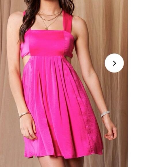 Davi and Dani NEW Pink Wash Side Cut Out Mini Dress Large Drape V Back - Picture 1 of 11